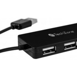 Hub TechZone TZ17HUB02, 4 puertos USB 2.0, negro